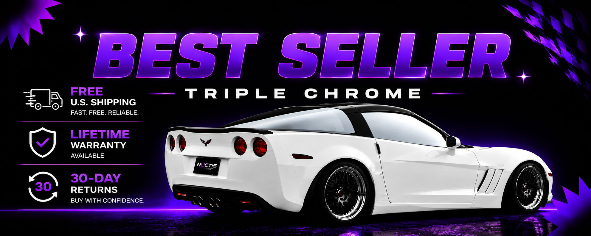 Chevrolet Corvette with triple chrome tint from Noctistint.com